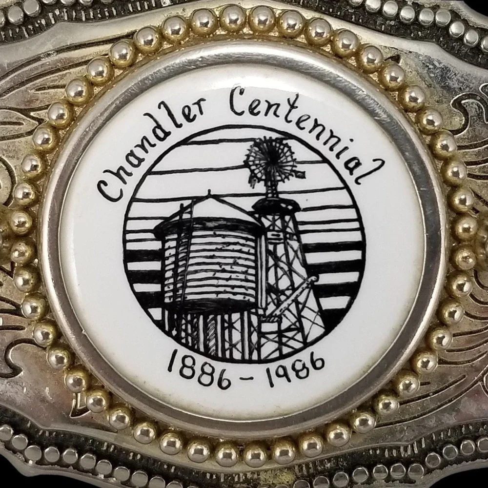 Chandler Centennial 1886 1986 Western‎ Belt Buckle Water Tower Windmill USA Made